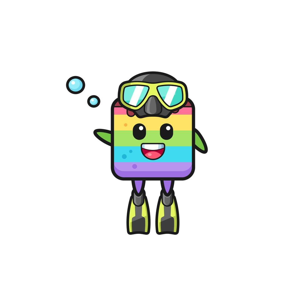 o personagem de desenho animado do mergulhador de bolo arco-íris vetor