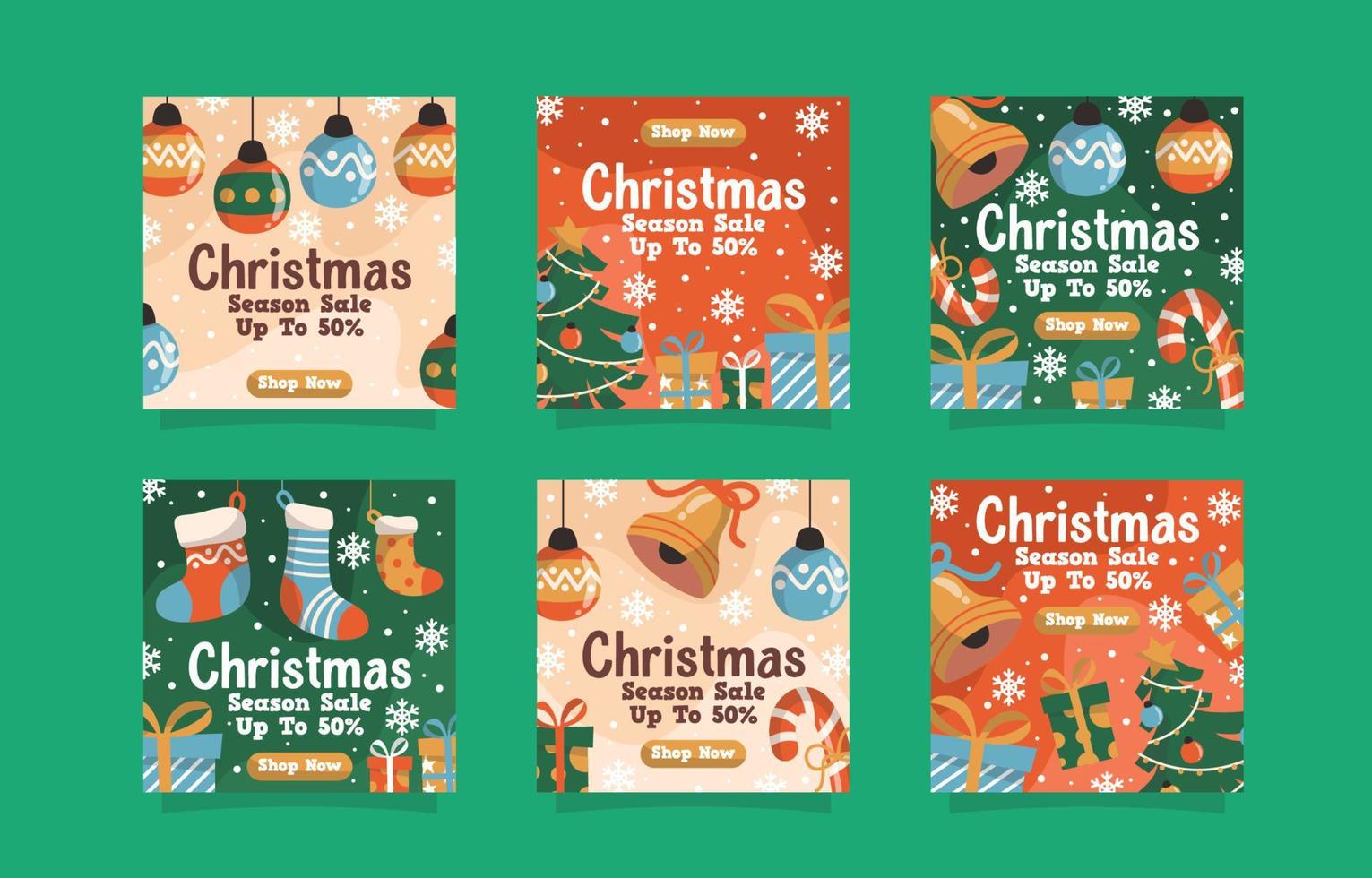 coleção de postagens de kit de marketing de natal nas redes sociais vetor