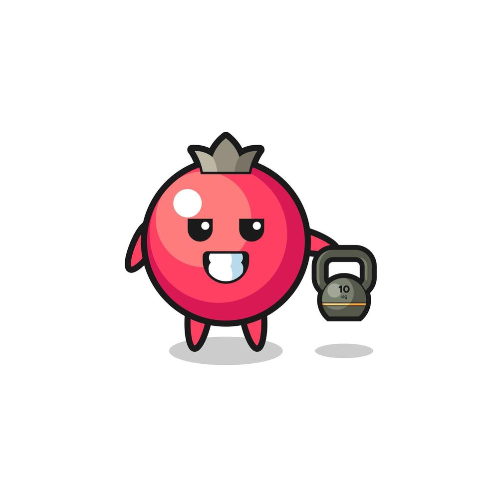 mascote de cranberry levantando kettlebell na academia vetor