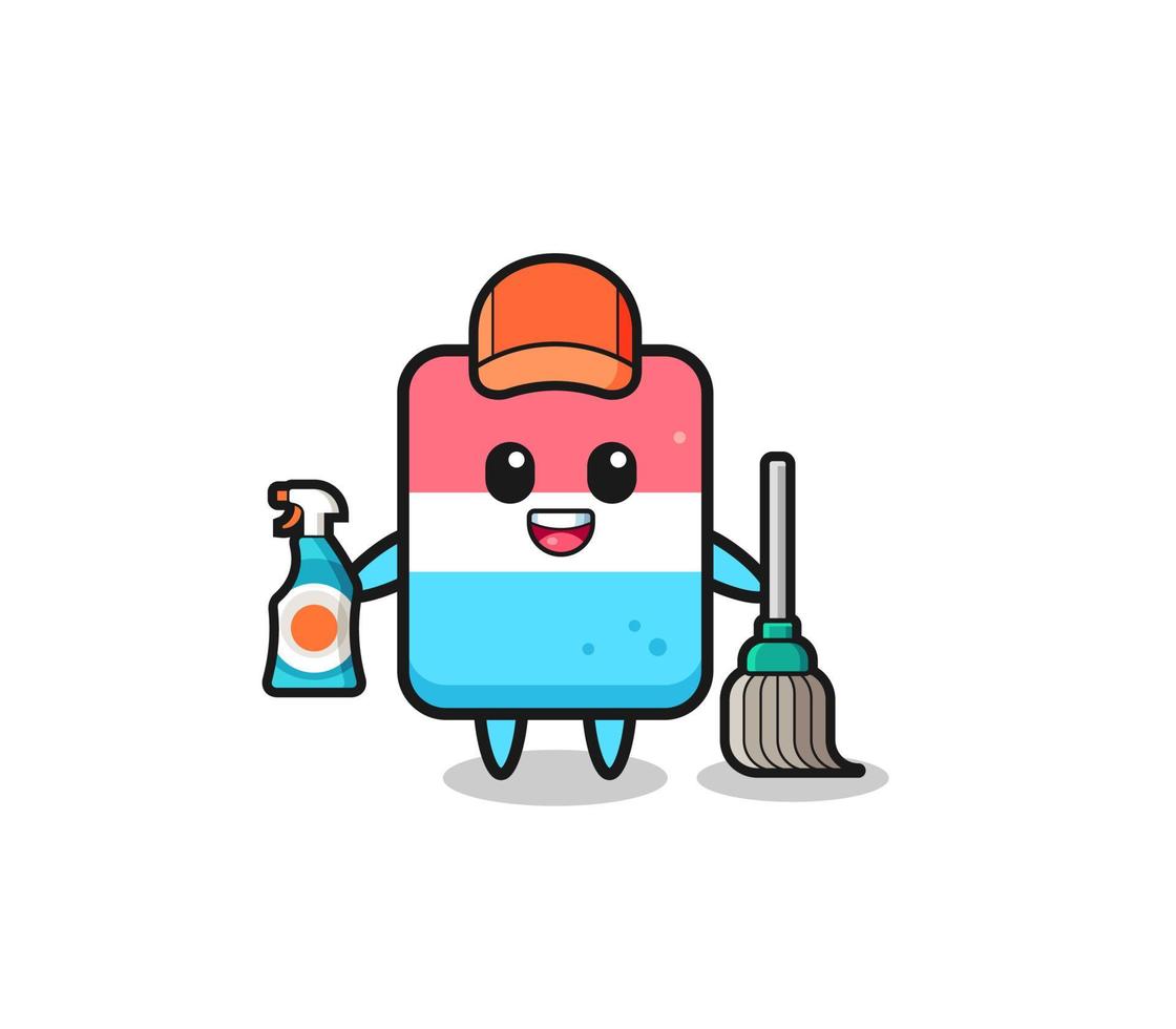 personagem de borracha fofo como mascote de serviços de limpeza vetor