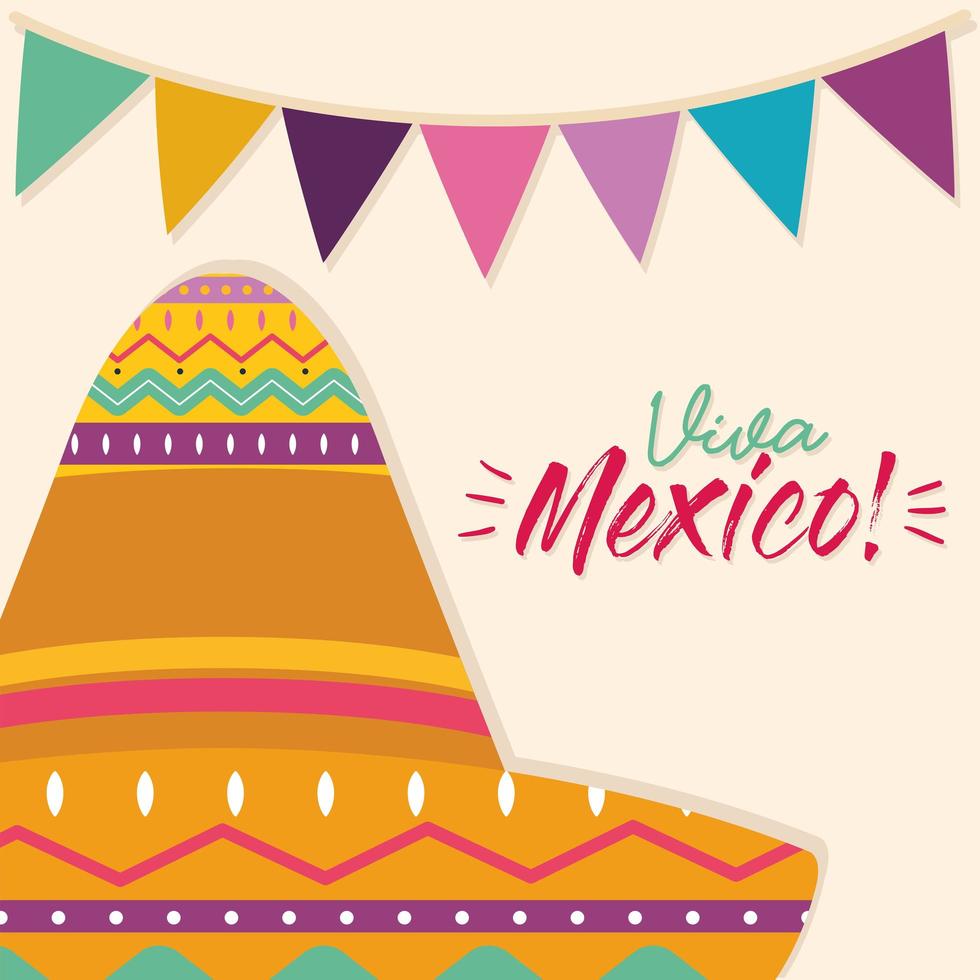 chapéu mexicano com desenho vetorial de bandeirola vetor