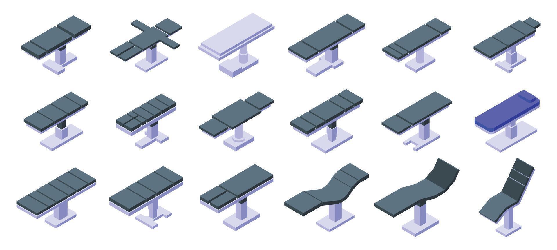 médico operativo mesa ícones conjunto isométrico vetor. remédio hospital vetor