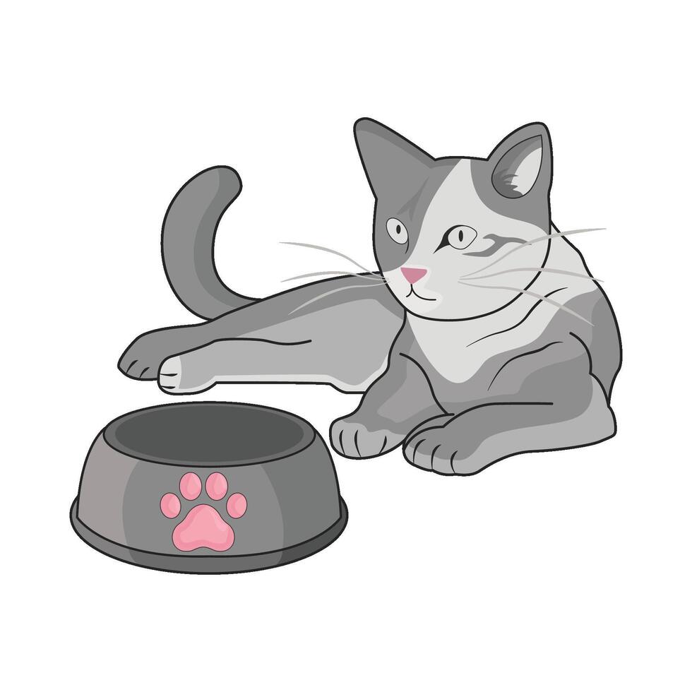 ilustração do gato com Comida vetor