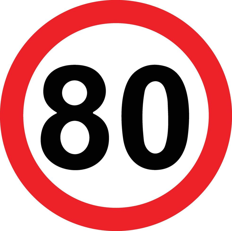 estrada Rapidez limite 80 oitenta placa. genérico Rapidez limite placa com Preto número e vermelho círculo. vetor ilustração