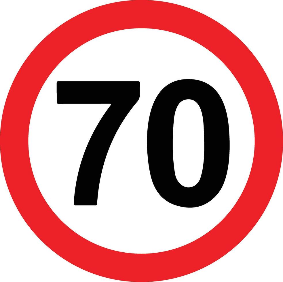 estrada Rapidez limite 70 setenta placa. genérico Rapidez limite placa com Preto número e vermelho círculo. vetor ilustração