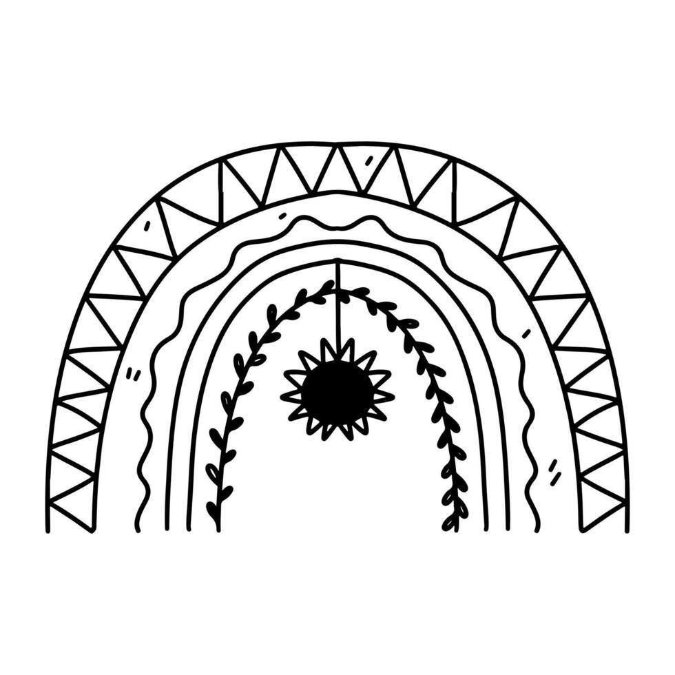 fofa boho arco-íris. mão desenhado rabisco estilo. vetor ilustração isolado em branco. coloração página.