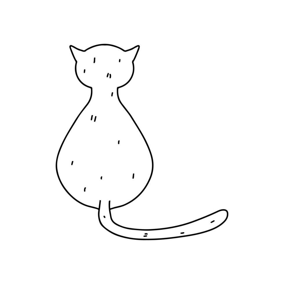 gato sentado costas lado. mão desenhado rabisco estilo. vetor ilustração isolado em branco. coloração página.