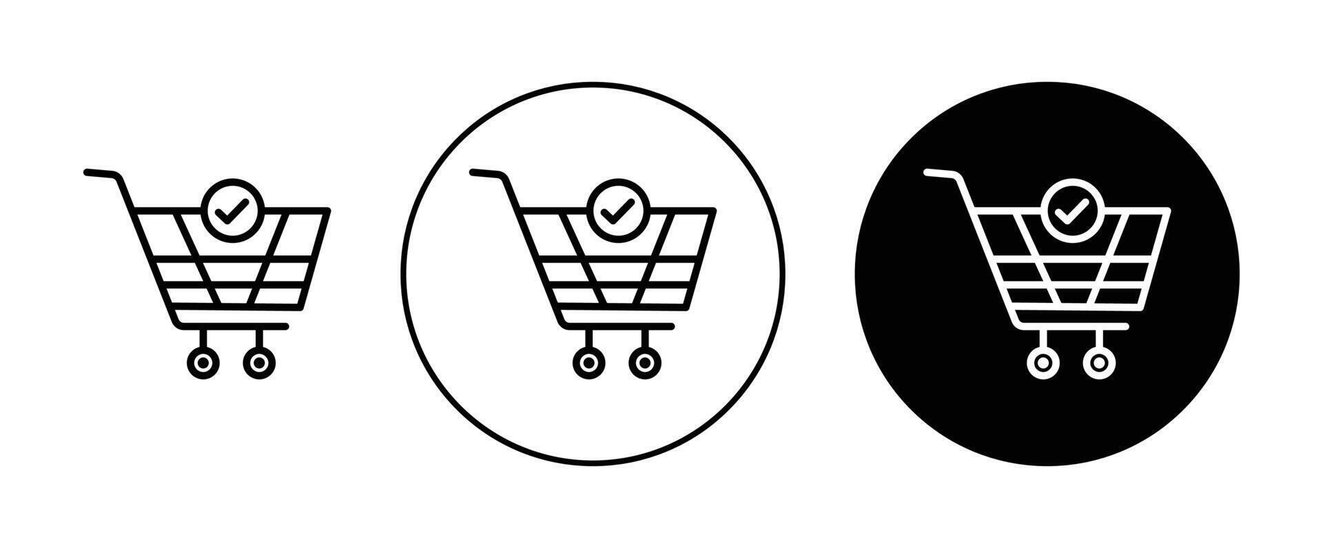 carrinho de compras e ícone de marca de seleção vetor