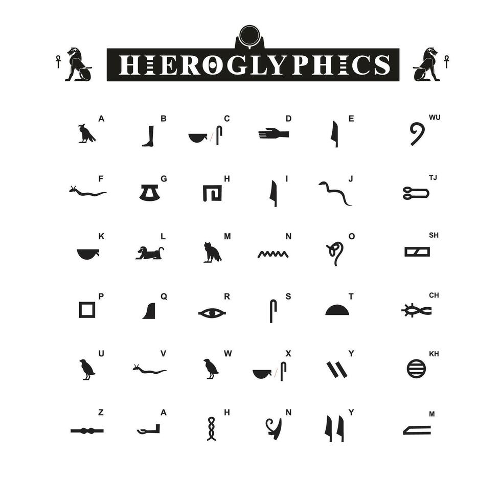 hieroglífico alfabeto, antigo egípcio roteiro com símbolos e cartas vetor