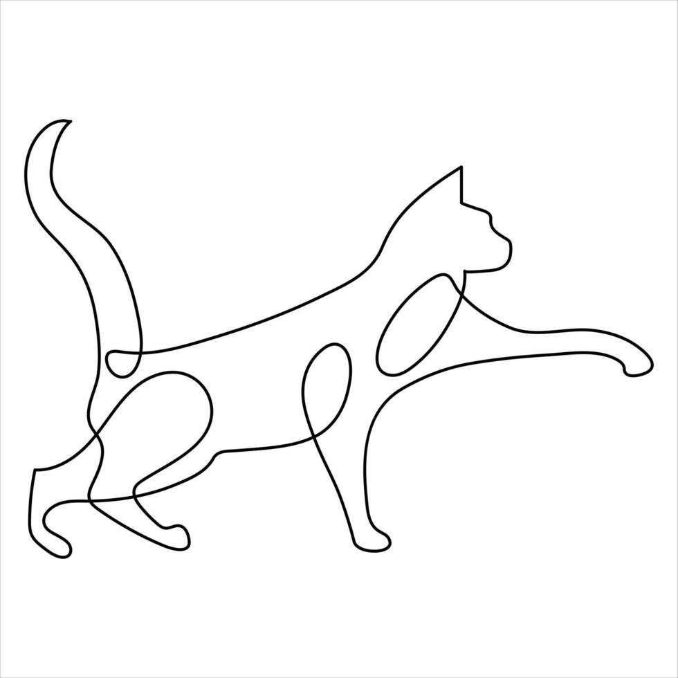 contínuo 1 linha gato animal desenhando Fora linha vetor ilustração Projeto