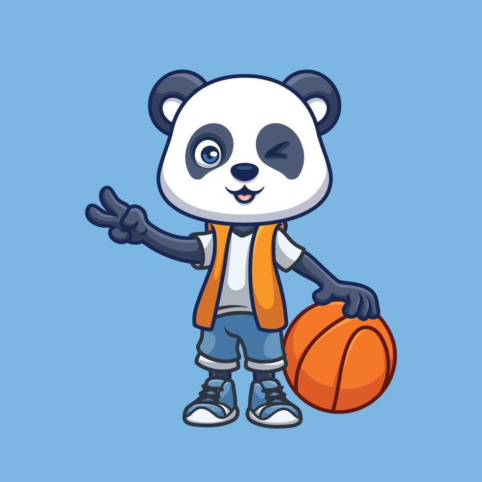 basquetebol panda fofa desenho animado vetor