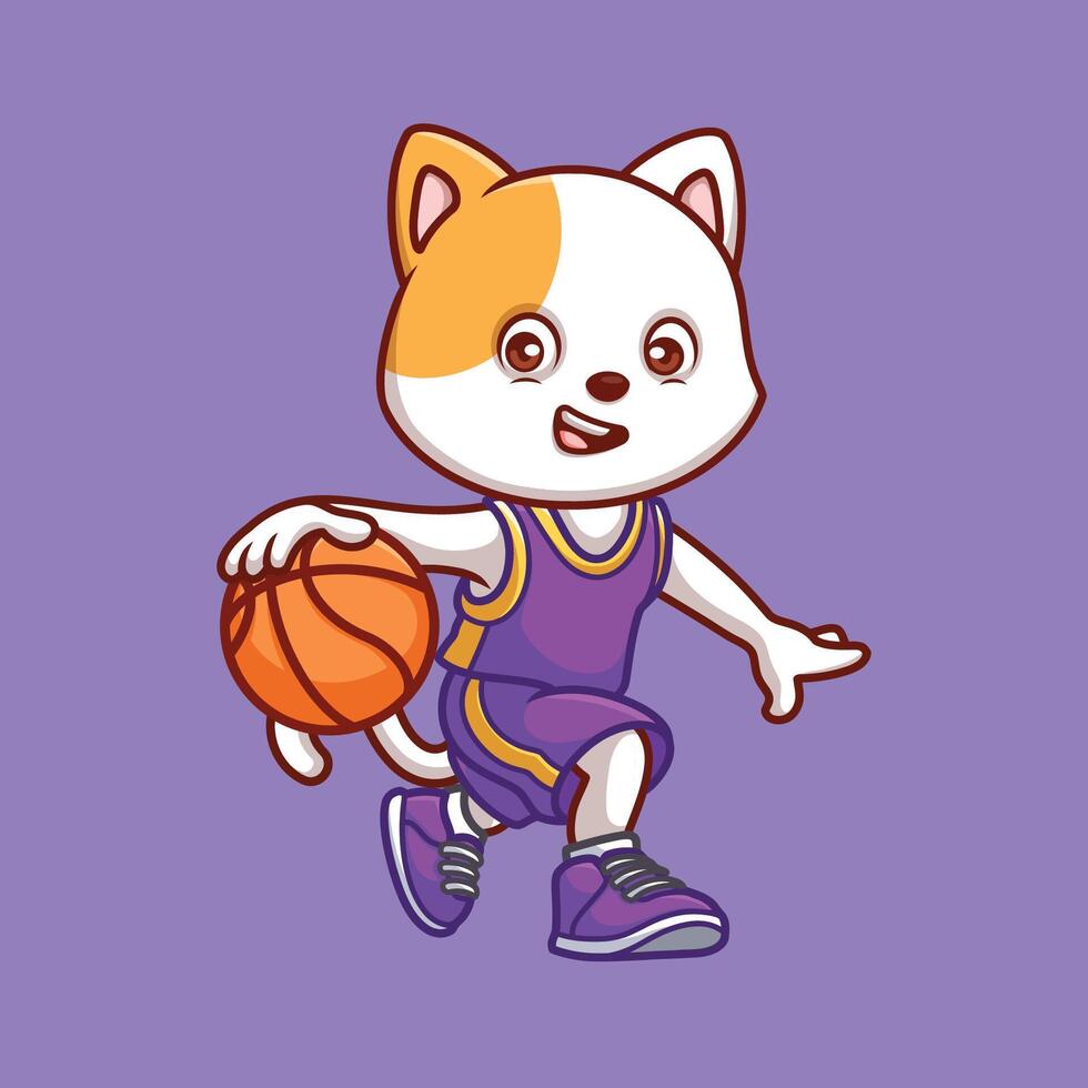 basquetebol branco gato desenho animado vetor