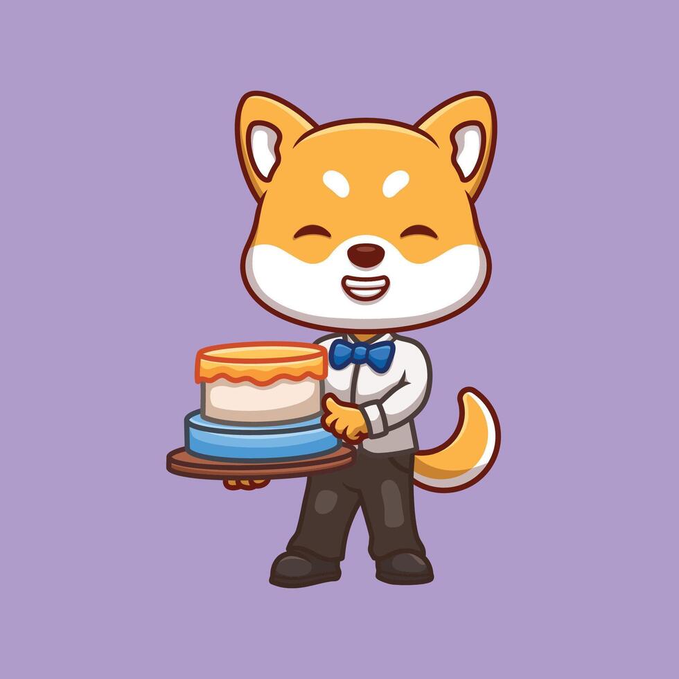 aniversário Shiba inu desenho animado fofa vetor