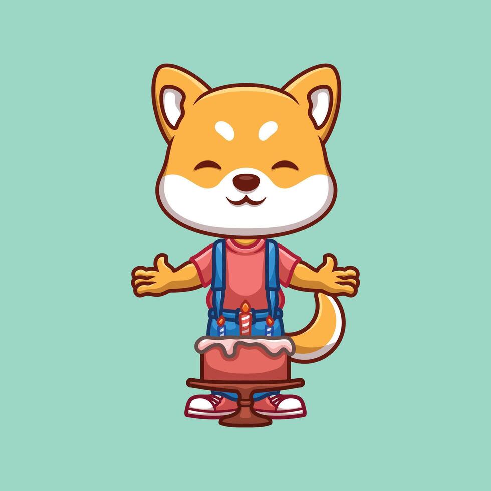 aniversário Shiba inu desenho animado fofa vetor