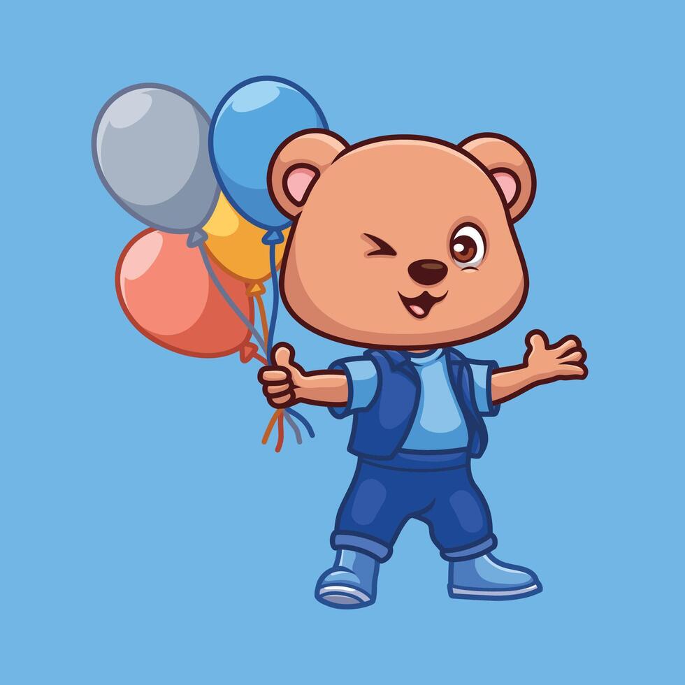 aniversário Urso fofa desenho animado personagem vetor