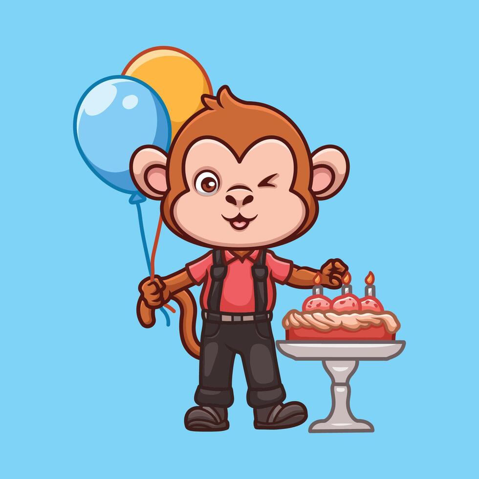 aniversário macaco fofa desenho animado personagem vetor