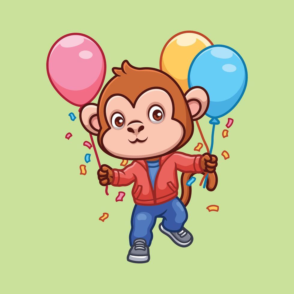 aniversário macaco fofa desenho animado personagem vetor