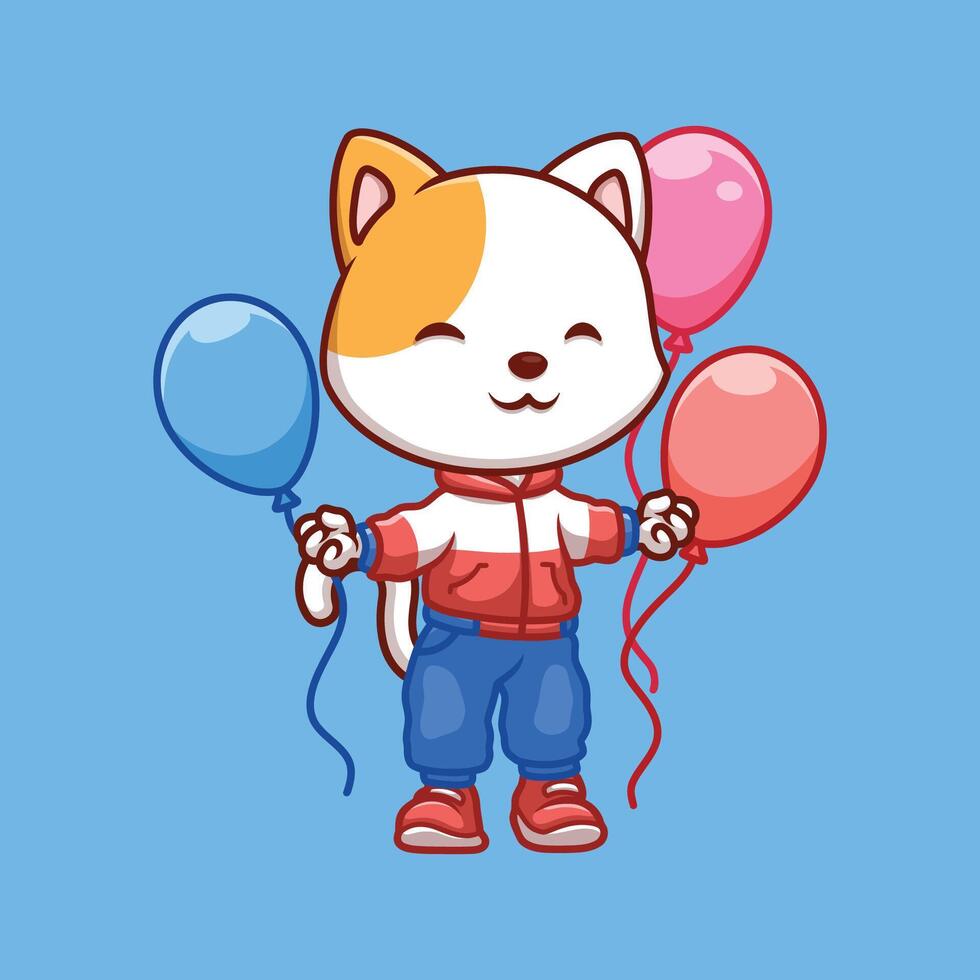 aniversário branco gato desenho animado personagem vetor