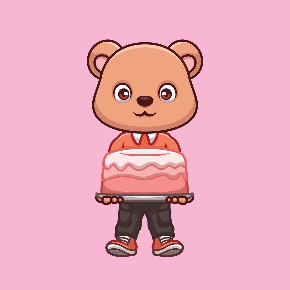 aniversário Urso fofa desenho animado personagem vetor