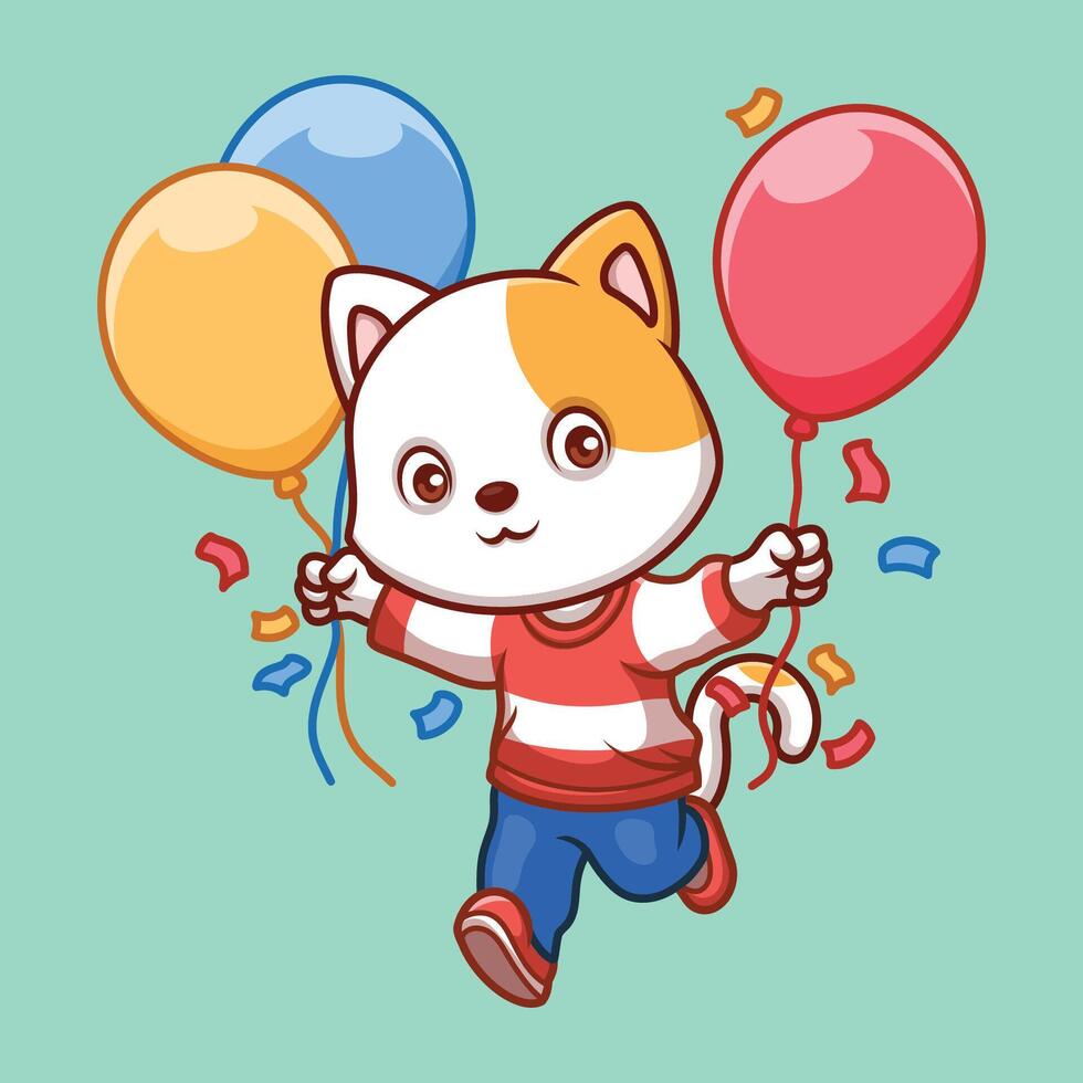 aniversário branco gato desenho animado personagem vetor