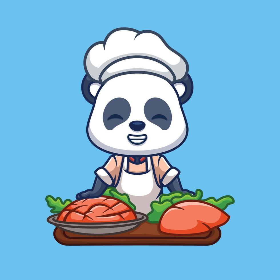 chefe de cozinha panda fofa desenho animado vetor