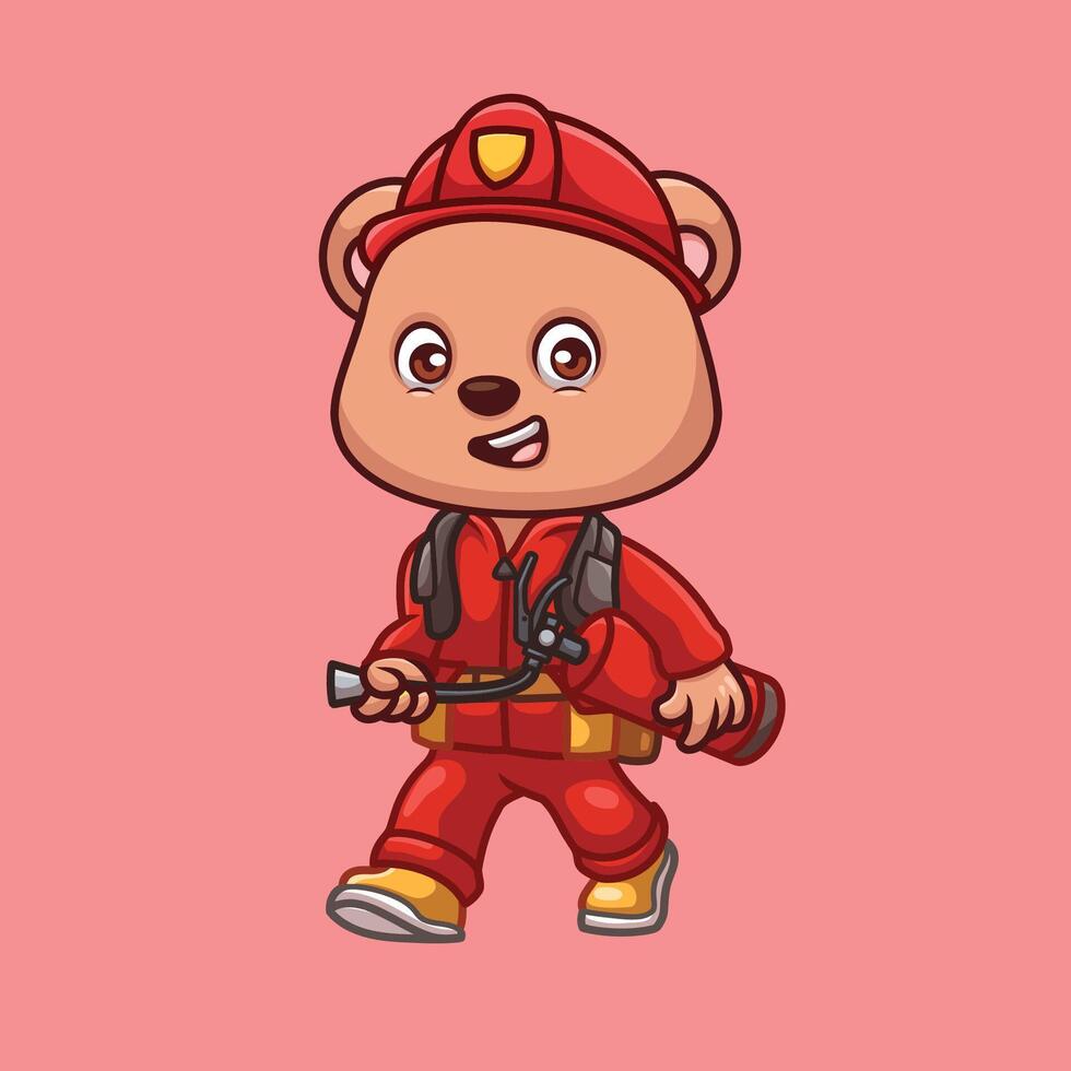 bombeiro Urso fofa desenho animado personagem vetor