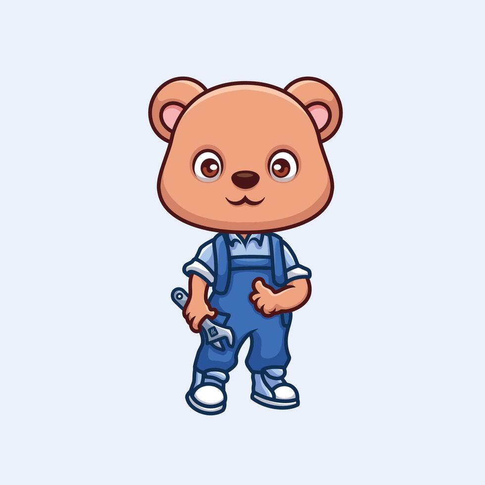 mecânico Urso fofa desenho animado personagem vetor