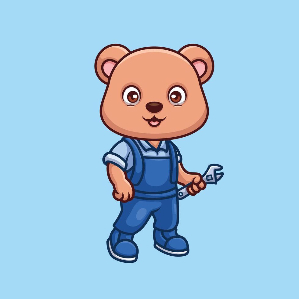 mecânico Urso fofa desenho animado personagem vetor