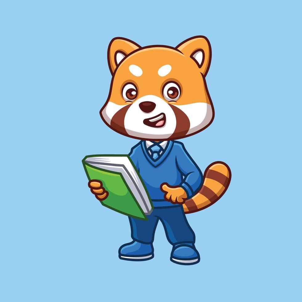 professor vermelho panda fofa desenho animado vetor