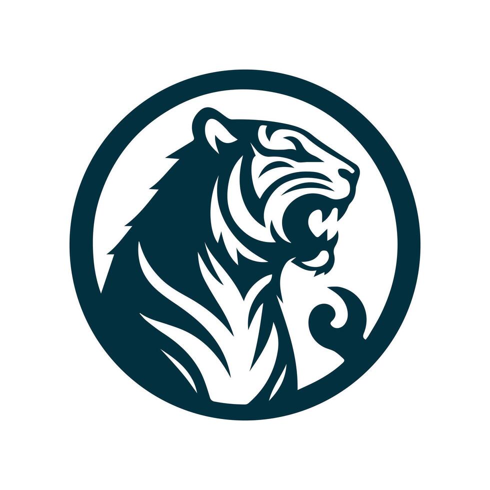 ilustração vetorial de design de logotipo de tigre rugindo vetor