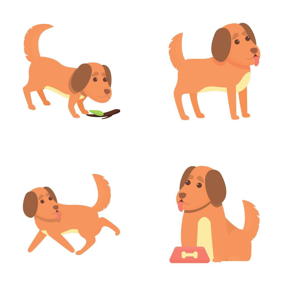 desenho animado cachorro ícones conjunto desenho animado vetor. fofa doméstico cachorro vetor