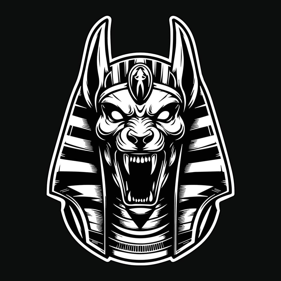 Sombrio arte Bravo anubis cabeça Preto e branco ilustração vetor