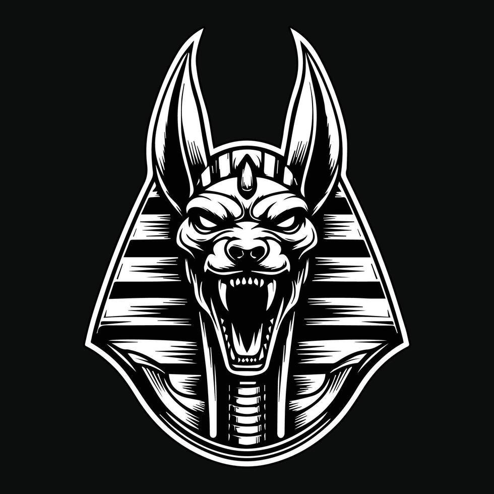 Sombrio arte Bravo anubis cabeça Preto e branco ilustração vetor