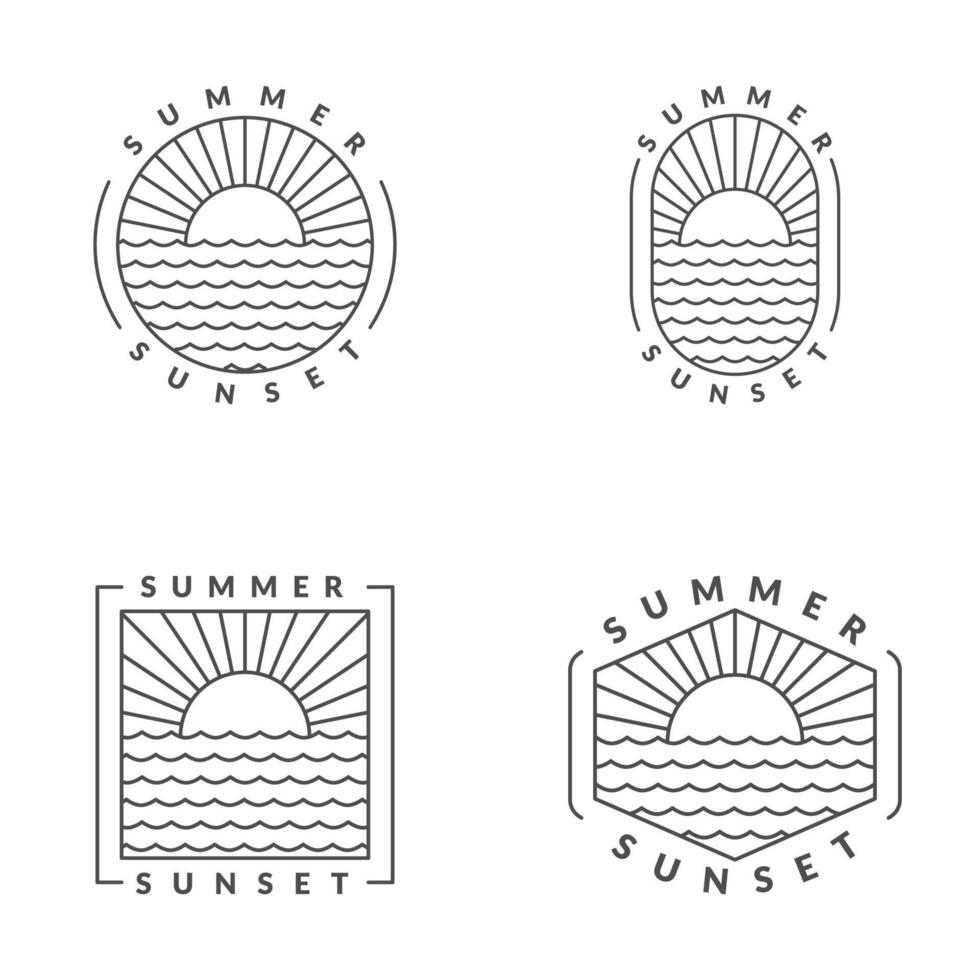 ilustração do pôr do sol de praia monoline ou linha arte estilo vetor