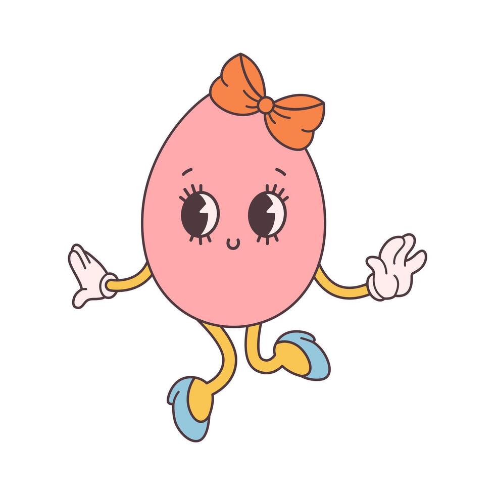 na moda retro desenho animado Páscoa ovo personagem. groovy estilo, vintage. feliz Páscoa. vetor