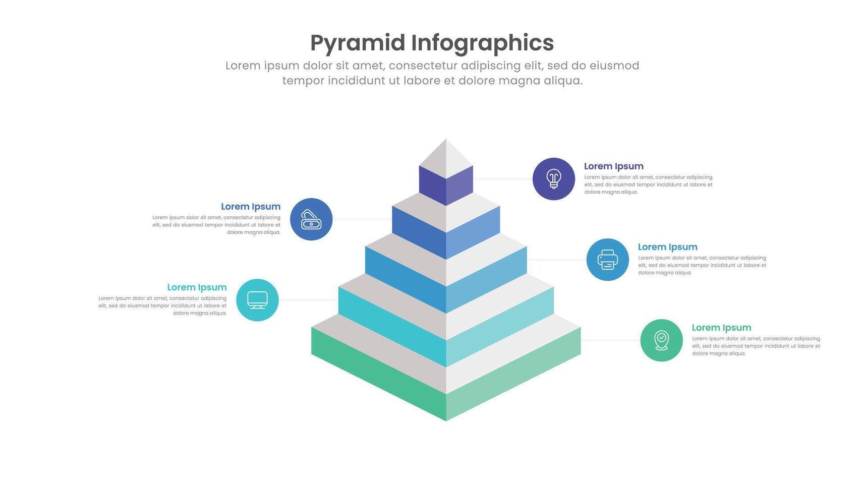 pirâmide diagrama infográfico modelo Projeto com 5 níveis e ícones vetor