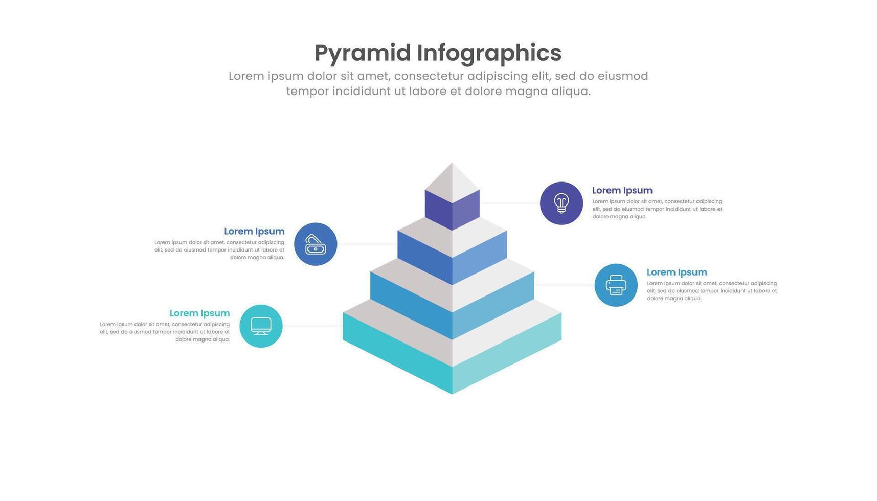 pirâmide diagrama infográfico modelo Projeto com 4 níveis e ícones vetor
