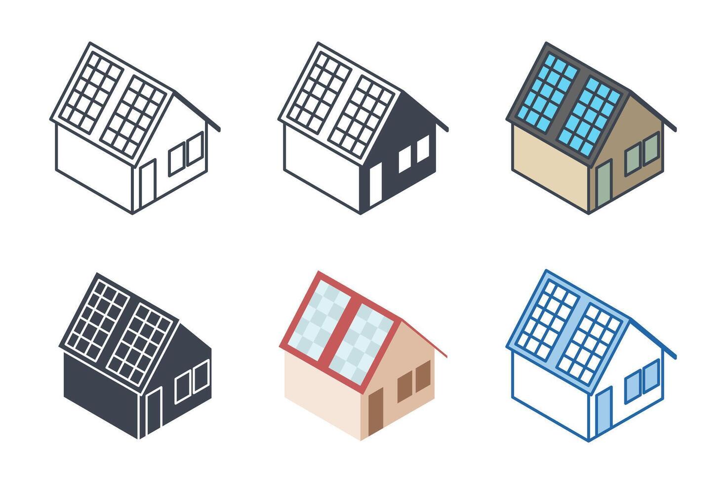 solar painel em casa teto, elétrico Serviços ícones com diferente estilos. casa com solar painel símbolo vetor ilustração isolado em branco fundo