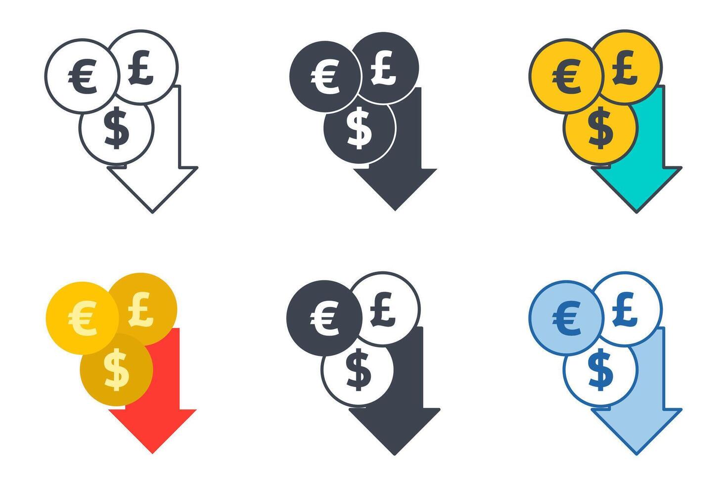 preço solta ícone coleção com diferente estilos. interesse taxa redução ou moeda baixa símbolo vetor ilustração isolado em branco fundo