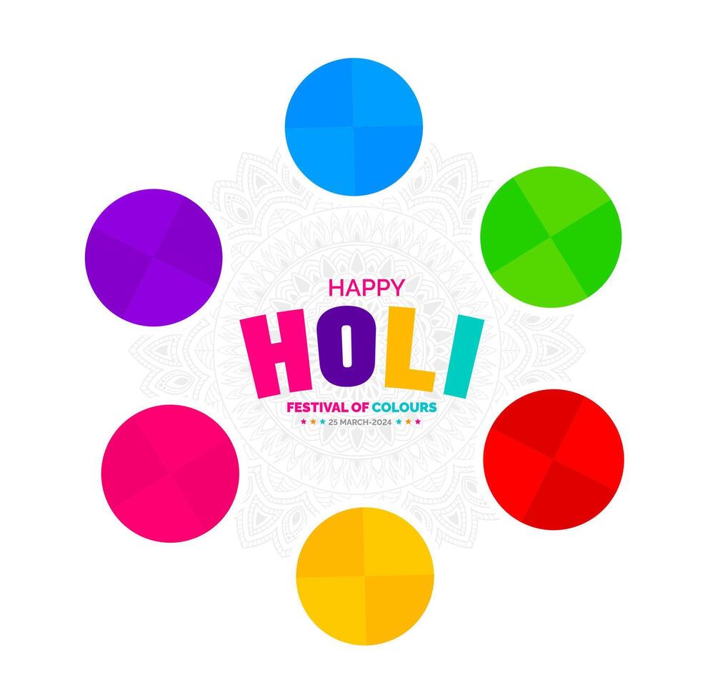 marcha é feliz holi indiano festival fundo com gulal pó cor. feliz holi fundo Projeto. ilustração. vetor