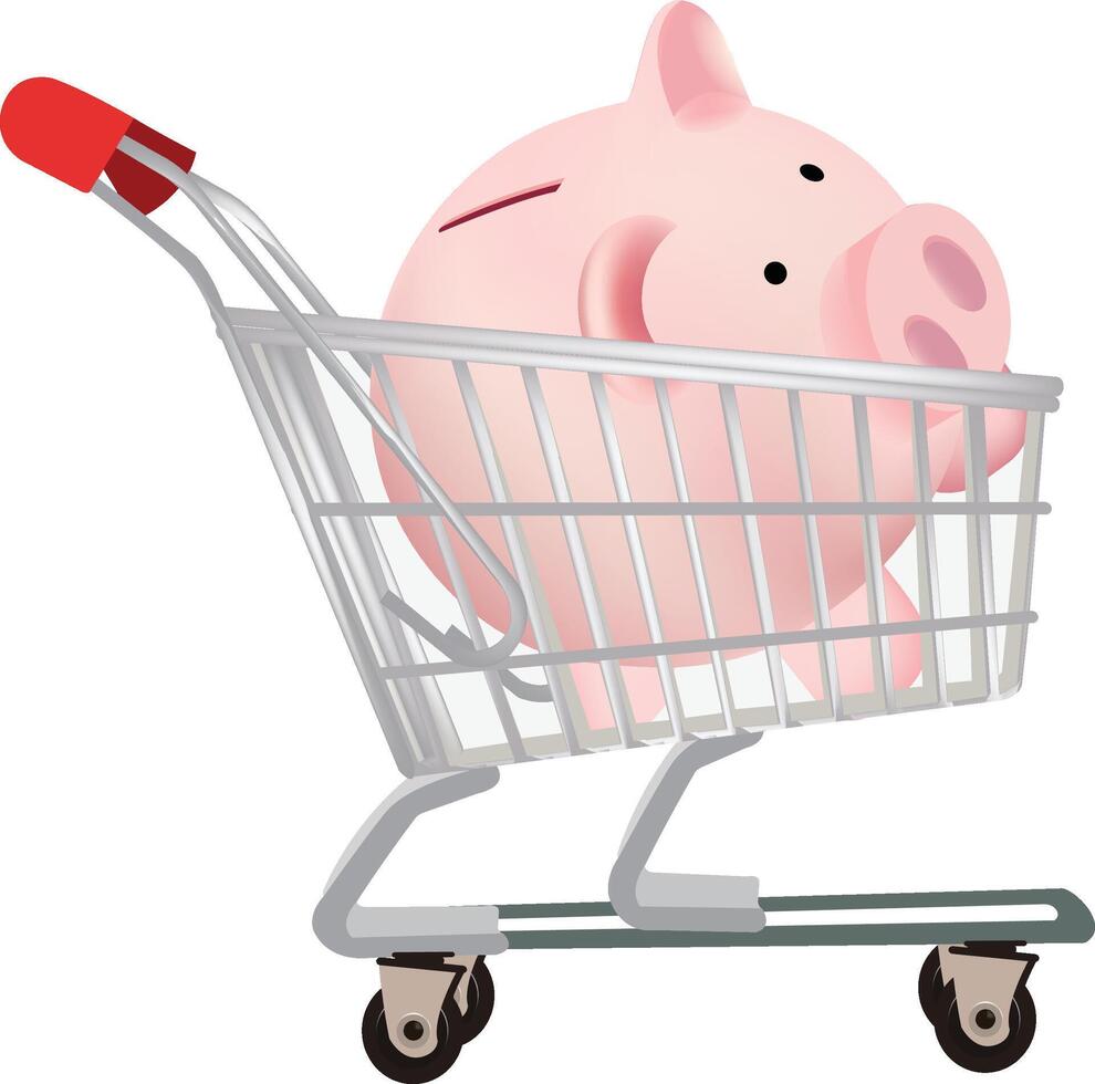 compras carrinho transportes porquinho banco forma Rosa porco- vetor