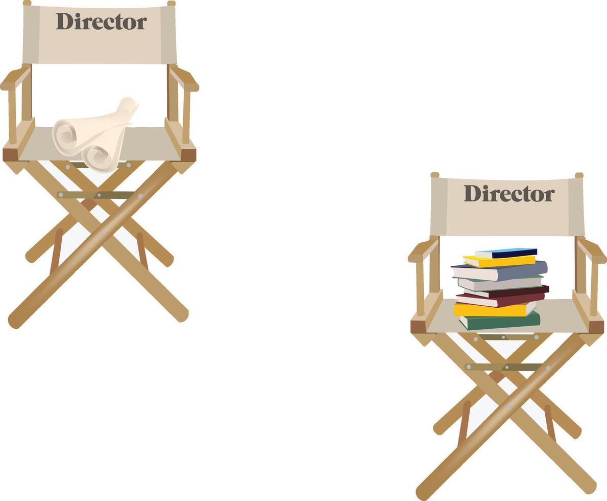 do diretor cadeiras com scripts e livros vetor