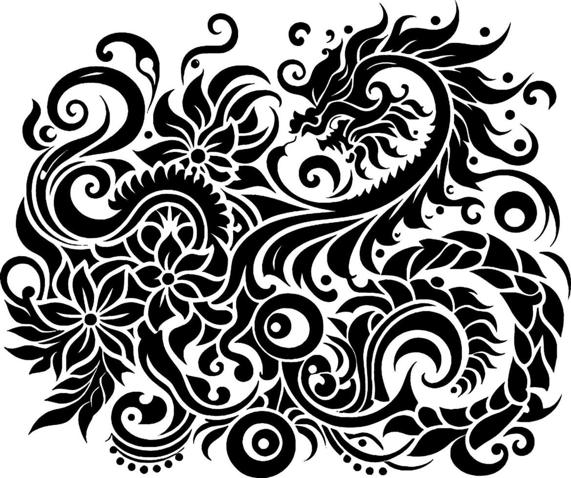 a batik motivo Projeto combina com a Dragão para dentro uma luxuoso combinação, unicamente harmonioso e elegante vetor