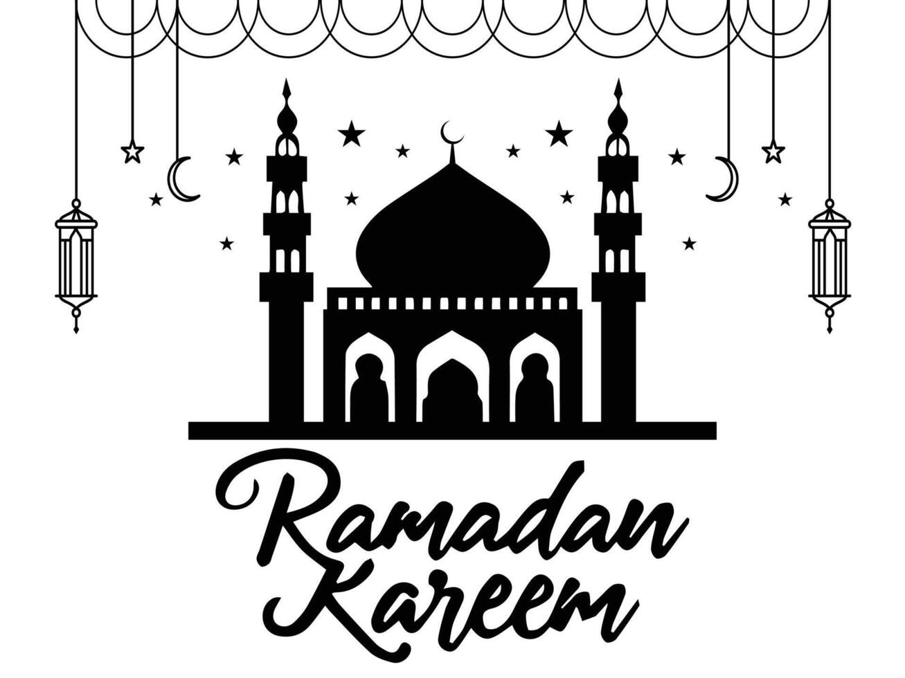 vetor Ramadã kareem celebração com mesquita silhueta. Ramadã kareem tipografia branco fundo