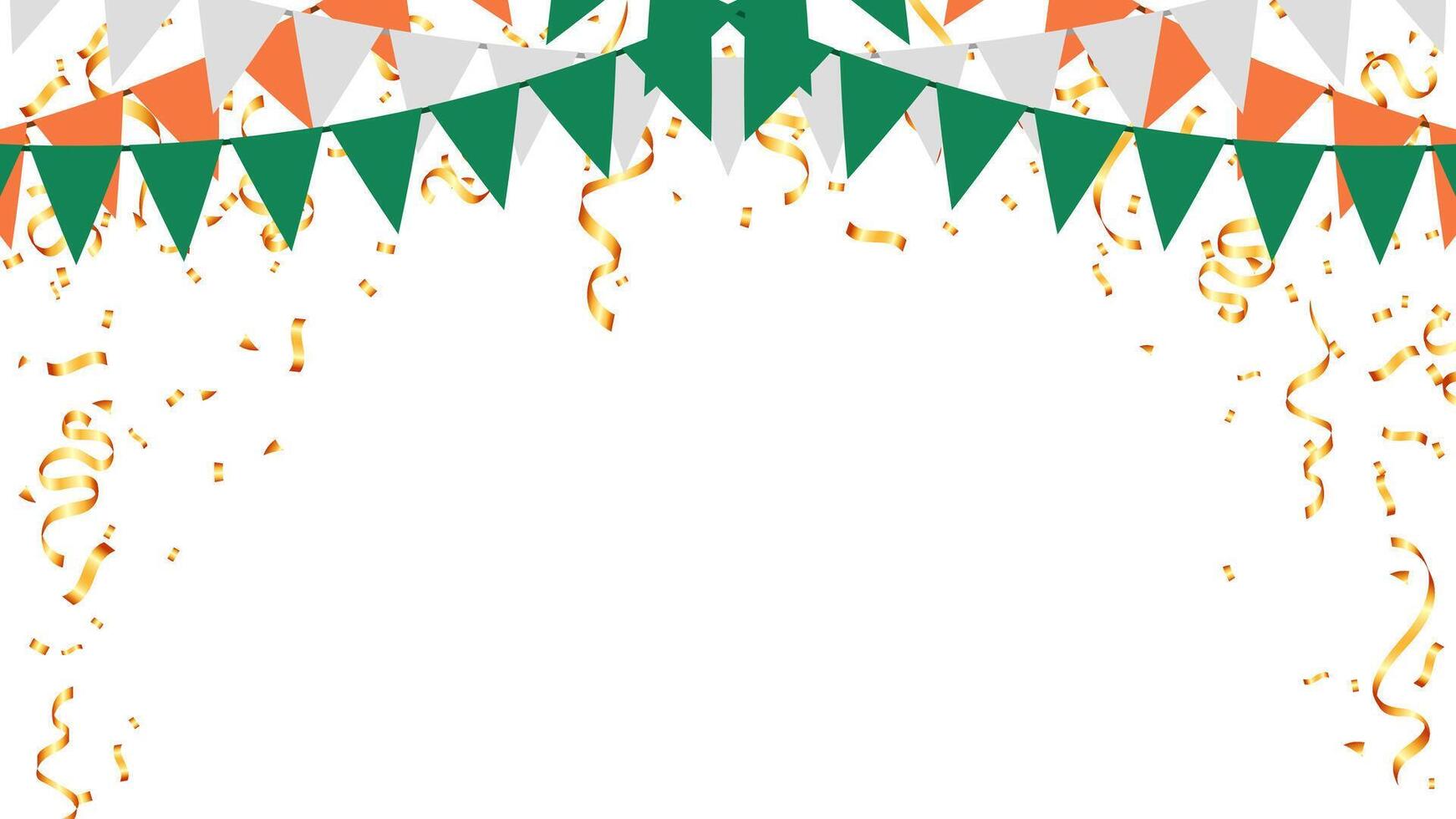 celebração com ouro confete e triângulo galhardetes cadeia para feriado, aniversário, festa Irlanda vetor