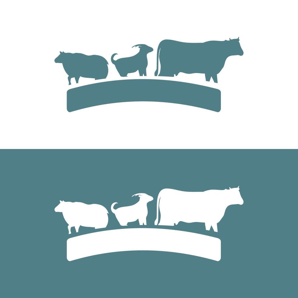 vetor silhueta ilustração vaca frango bode animal Fazenda grupo logotipo