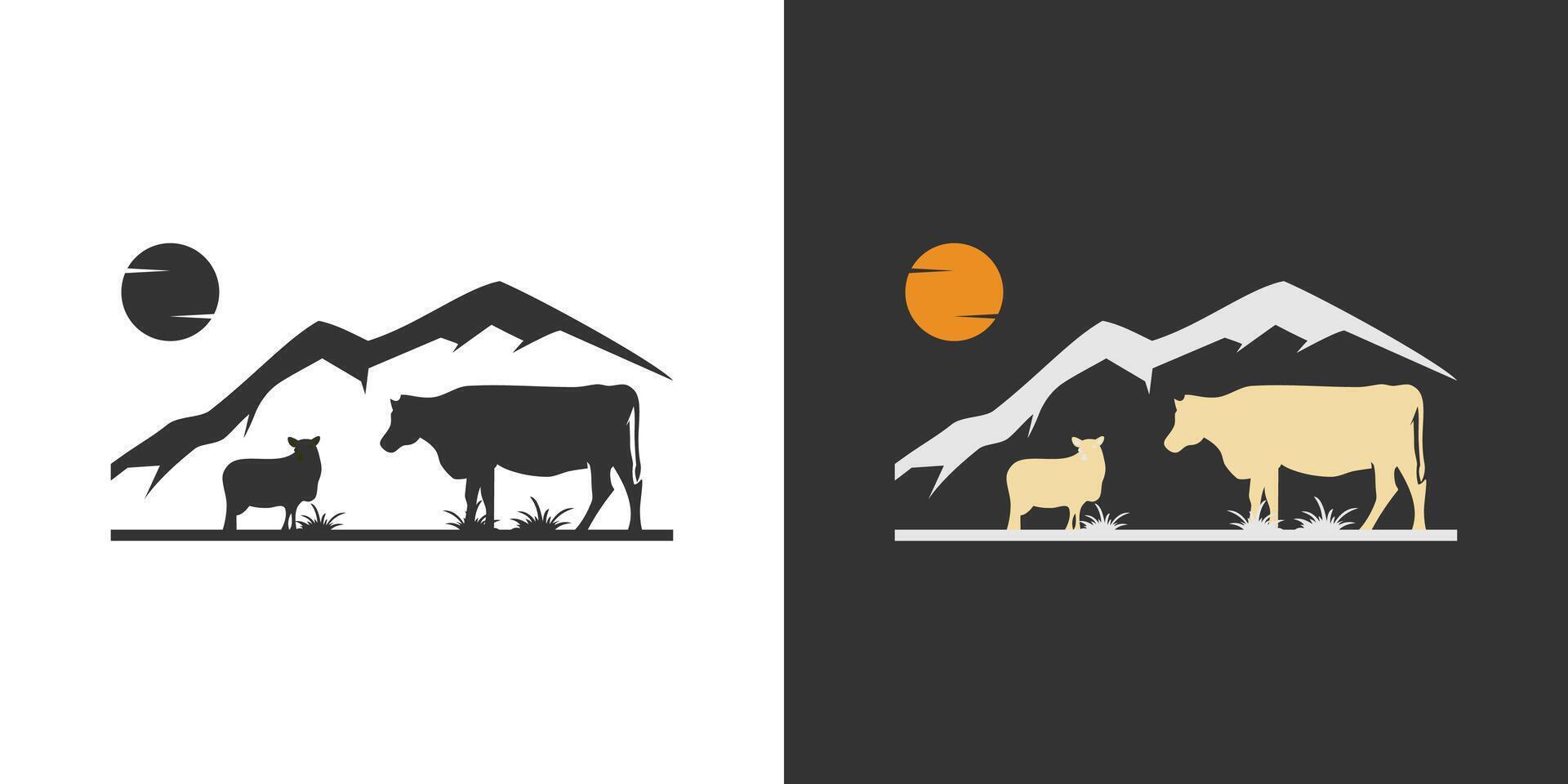 gado ovelha vaca montanha logotipo gado vetor ilustração