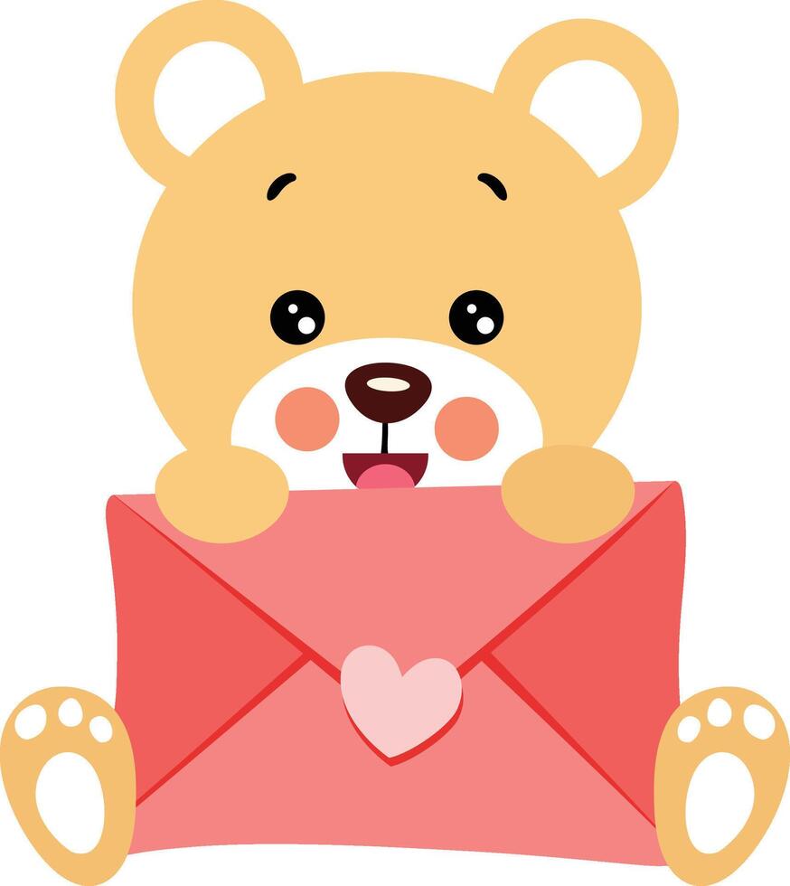 adorável Urso de pelúcia Urso com carta envelope vetor