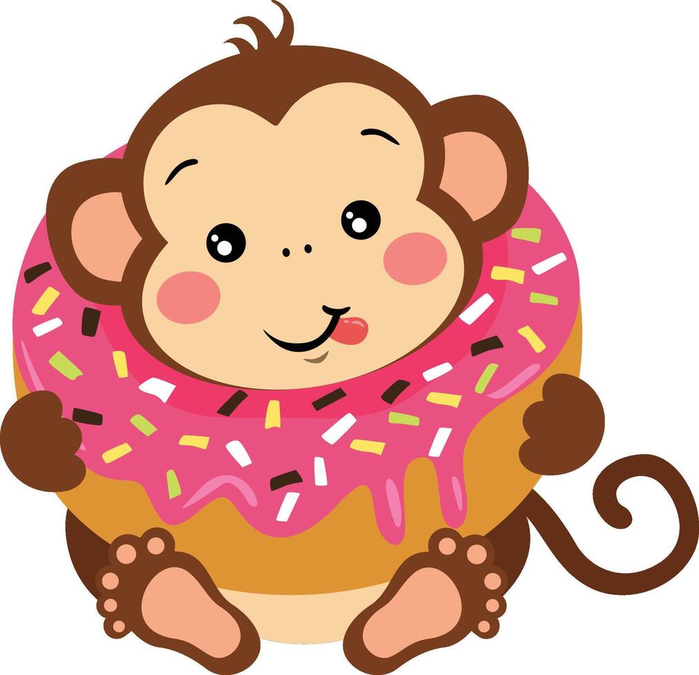 fofa macaco dentro uma delicioso rosquinha vetor