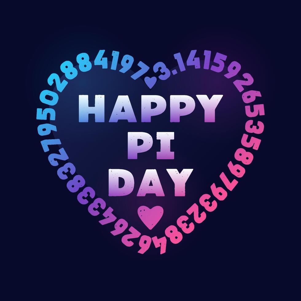 3,14 pi números e placa. feliz pi dia coração marcha 14 feriado vetor angustiado colori ilustração